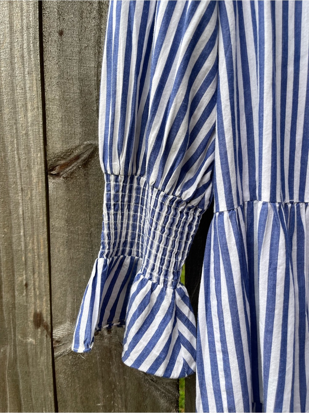 Pomander Place Navy and White Striped Tiered Long Sleeve Dress - Picture 11 of 11